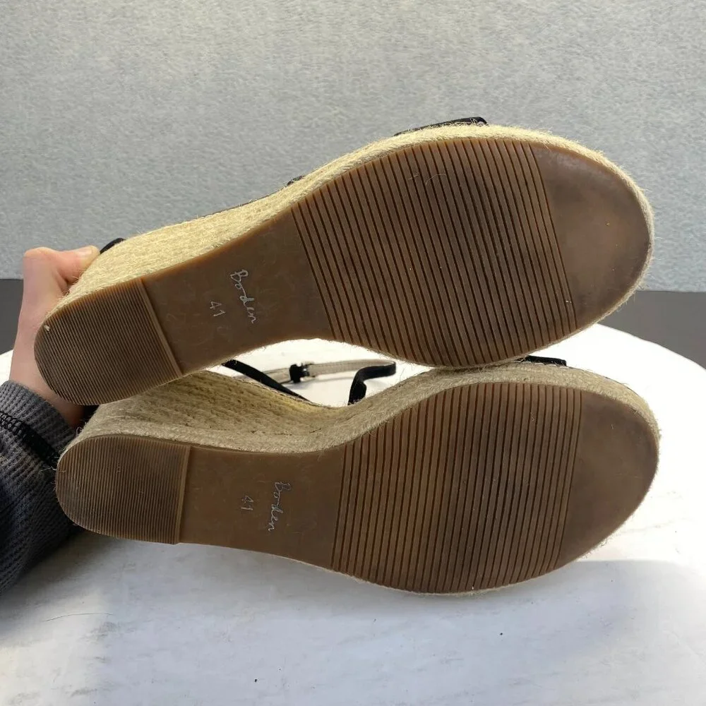 Boden Women's Platform Espadrille Wedge Sandals Black Size 41,Preppy
